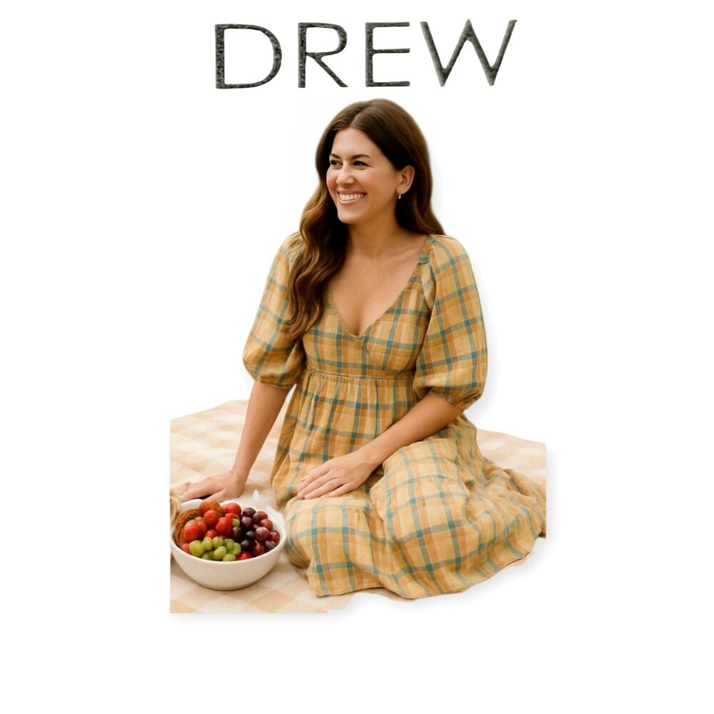 Drew Plaid Cotton Puff Sleeve Dress Small Boho Summer Wedding Picnic Outfit